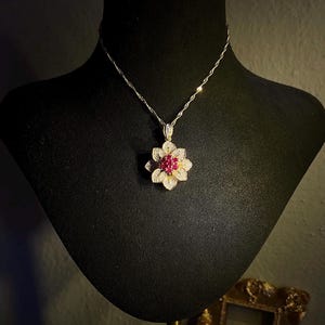 Ruby and Diamond Flower 18k Solid Gold Pendant with Certificate | Diamond Necklace | 18k solid gold necklace|real diamond | real Ruby