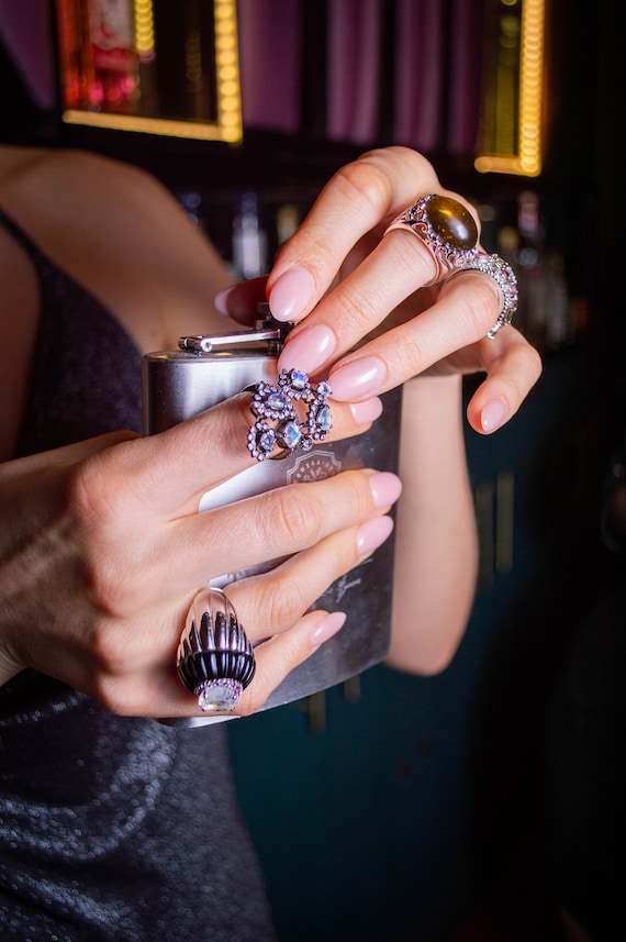 One-of-a-kind Natural Blue Moonstone Statement Ring, Design by BOITE LAQUE, Blue Moonstone Ring, Gemstone Ring