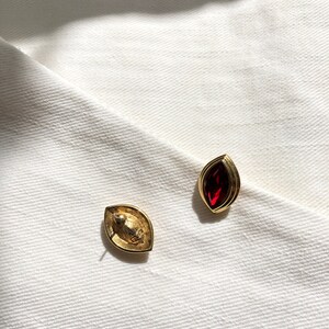 Monet Marquise Red Jewel Gold Pierced Earrings Vintage Earrings Gold Earrings Vintage Jewelry Stud Earrings Push Back Earrings image 3