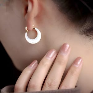 Mother of Pearl Hoop Earrings– 18k Gold Vermeil Earrings or upgrade to Solid 18k Gold, Small-Batch Artisanal Earrings, gift for her