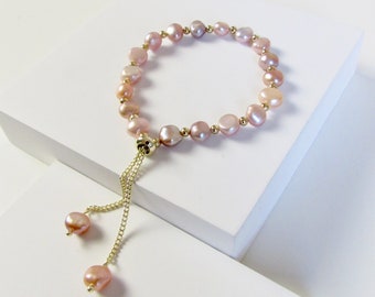 Rose Pink Baroque Pearl Bracelet, Baroque Pearl Bracelet,Pink Bracelet,Beads Bracelet,Adjustable Bracelet,Bridal Bracelet