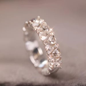 18K White Gold Natural Crystal Quartz Ring | Faceted Clear Quartz Band | Luxury Healing Quartz Jewelry