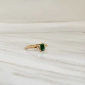 Baguette Green Gem Solitaire Ring, Gold Ring, Promise Ring, Engagement Ring, Green Ring, Side Stone Ring, Wedding Ring, Modern Ring image 5