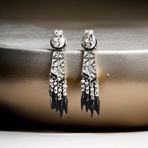 Vintage French-Inspired Small-Batch Artisanal Earrings, Art Deco Earrings, Black Crystal Drop Earrings, 1920s Statement Earrings