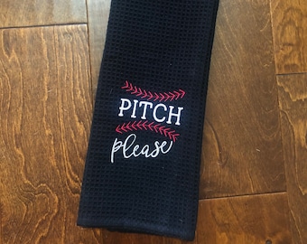 Pitch Please //  Embroidered Baseball-Softball Kitchen Towel