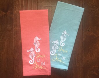 Down by the Sea //  Embroidered Seahorse Kitchen Towel