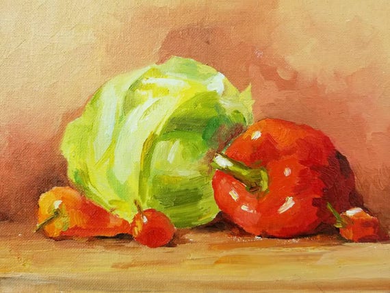Vegetables Original Oil Painting Kitchen Still Life