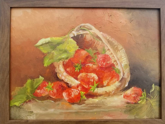 Original Oil Painting Basket of Strawberries Still Life