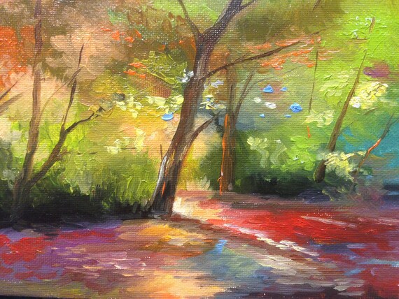 Original Oil painting, Small Painting Art, Landscape, Forest, Path
