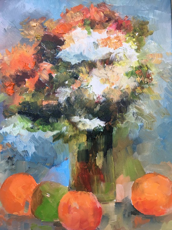 Bouquet Original Oil Painting Vase Flowers