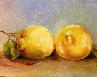 Lemon Original Oil Small Painting Art