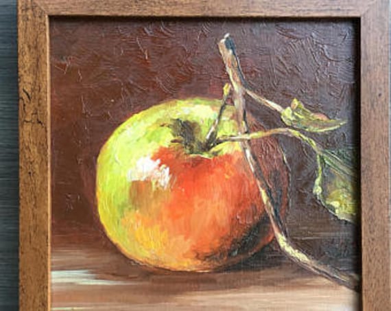 Apple Original Oil Small Painting Art Still Life Fruits