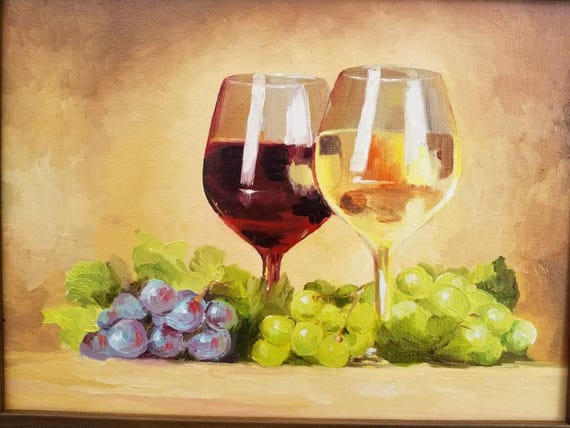 Wine Red White Grape Original Oil Painting Kitchen Art