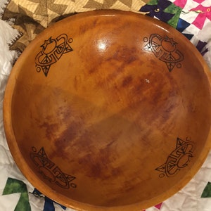 13&quot; Wooden Salad Bowl with Pyrographic Symbols