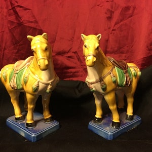 Tang Style Ceramic Warrior Horse Pair - Yuyi Orange Decor