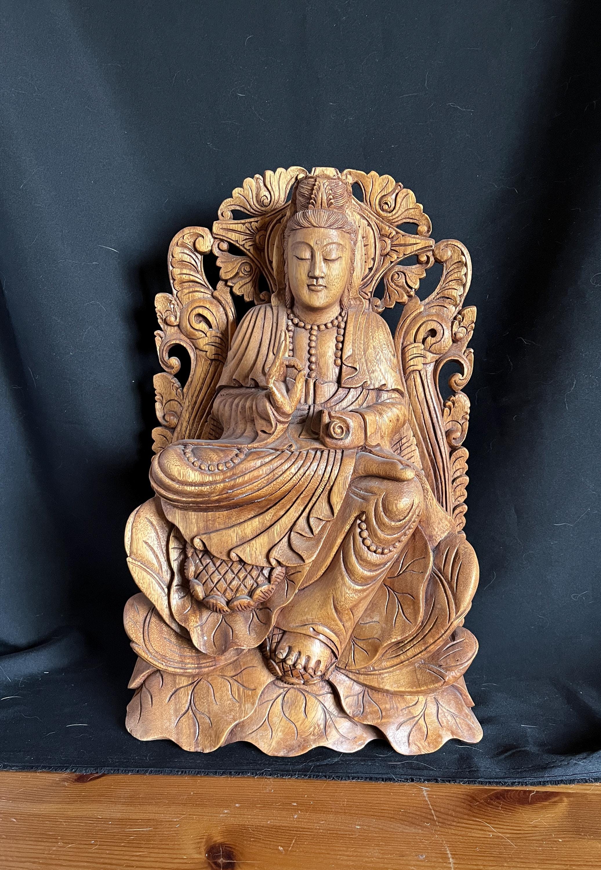 木彫りの彫刻 像 木彫りの教えの仏像 - 16インチ - Etsy 日本