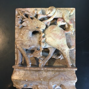 Soapstone Bas Relief: Monkey Riding Buck, Chinese Export Art