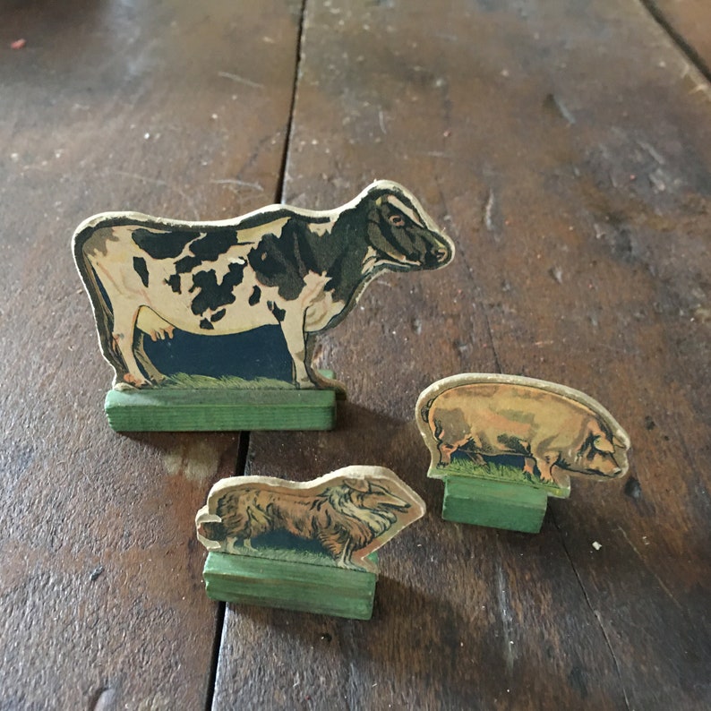 Cardboard Double Sided Animals with Stands 1930s Cardboard Farm Animals