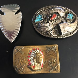 Vintage Western Belt Buckle: Bear Claw, War Bonnet, Arrowhead (Sold Separately