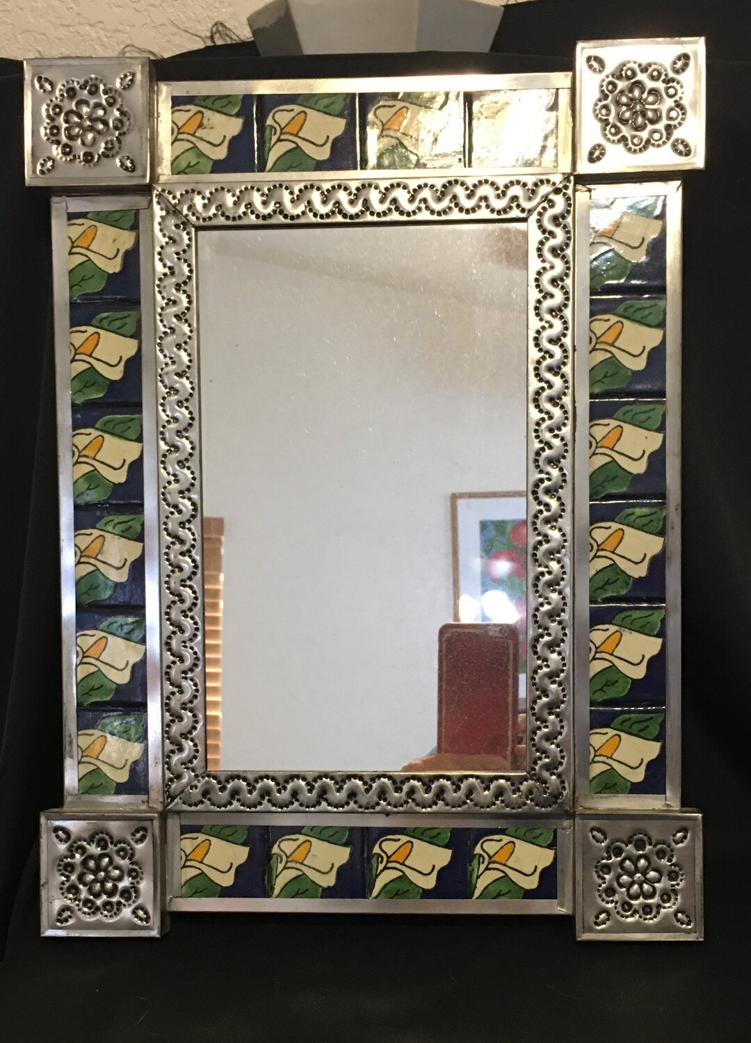 Punched Tin Mirror Mexican Mirror Tin and Talavera Mirror Etsy