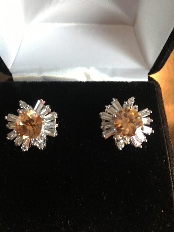 Morganite & White Topaz Earrings - Pierced Earring
