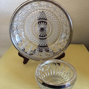 Vintage Silverplate Rim Cut Crystal Serving Bowls - 1950s Pair