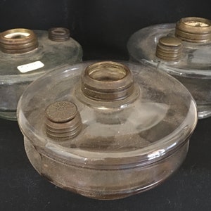 Antique Oil Lamp Bases: Glass & Brass Reservoirs, Cast Iron Mounts