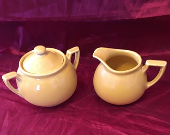 1930s Black Hall Lipton Teapot, and Mustard Lipton Sugar & Creamer