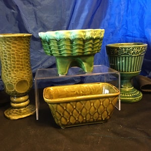 jardinières vintage en poterie verte