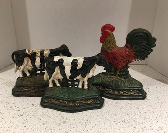 Wright Studios Door Stops - Milk Cow or Rooster - Cast Iron Door Stops