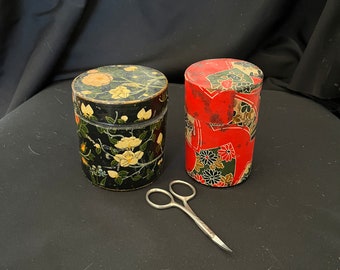 Kashmiri Papier Mache Box & Japanese Washi Nesting Boxes - Vintage Set