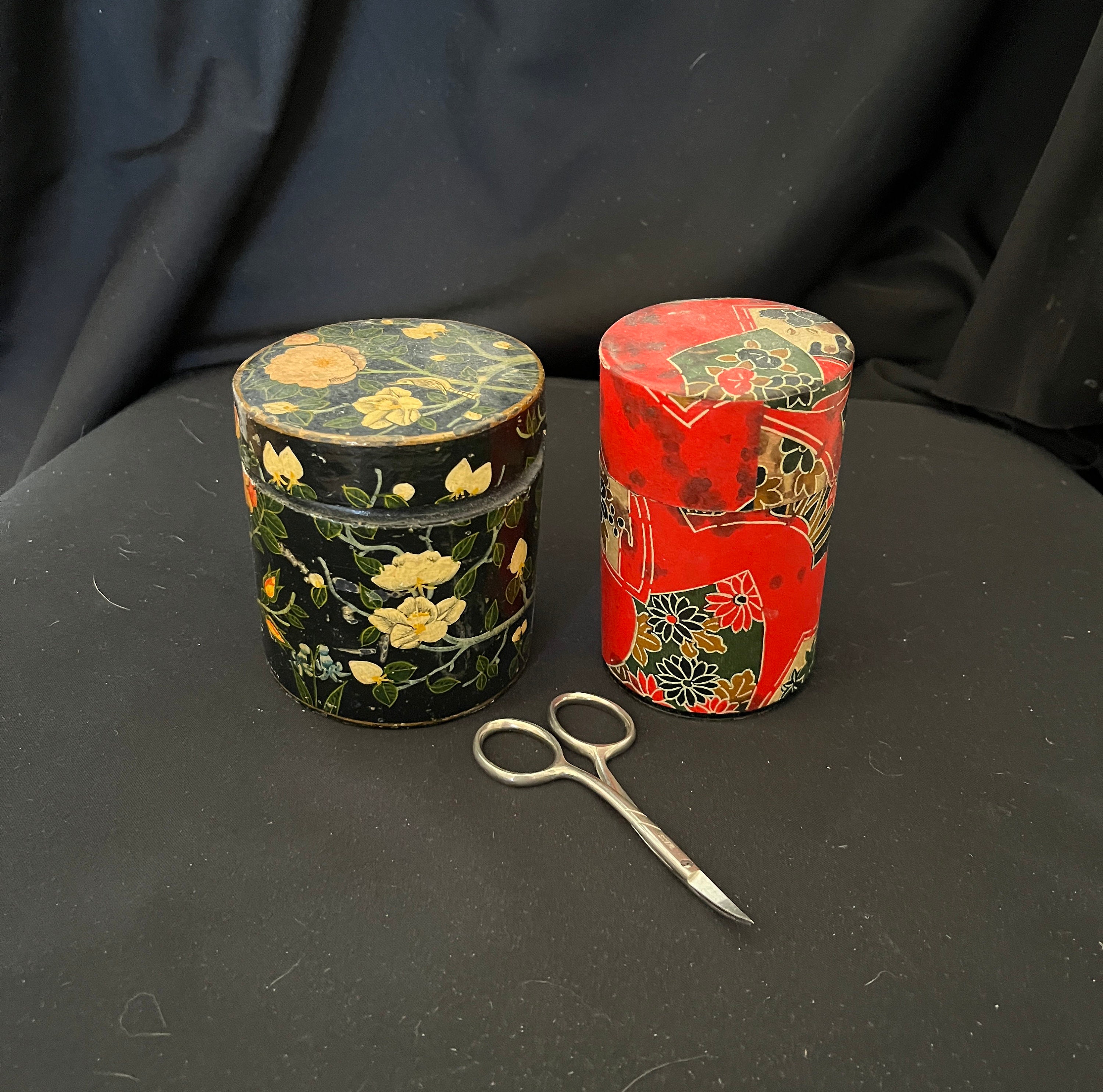 Kashmiri Papier Mache Box & Japanese Washi Nesting Boxes - Vintage