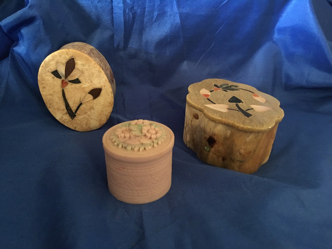 Soapstone Trinket Boxes Inlaid Soapstone, Carved Soapsone Boxes Etsy