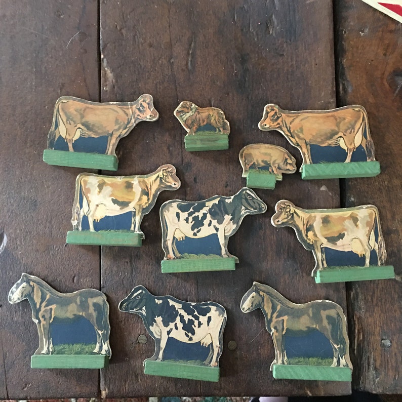 Cardboard Double Sided Animals with Stands 1930s Cardboard Farm Animals
