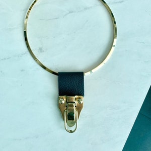 Genuine Black Leather and Industrial Brass Hardware Collar Necklace