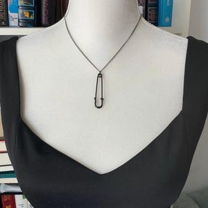 Vintage Style Safety Pin Necklace w Delicate Gunmetal Chain