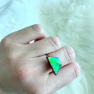Green Ammolite Stone 14k Gold Ring Adjustable Size
