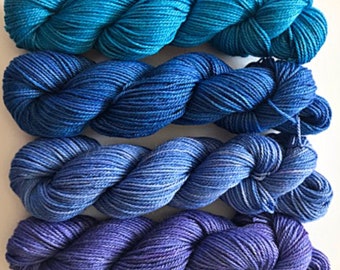 Vegan Sock / Fingering Yarn - Hand Dyed Bamboo Cotton - Choose Color & Skein Size - Blue and Purple Semi Solids - Artisan 3 Ply Tonal Yarn