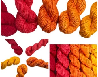 Fil teint à la main - Kit de dégradé rouge orange - Semi solides - Coton de bambou - DK Light Worsted - Ultra doux - À base de plantes - Tonalités - Indie Dyed