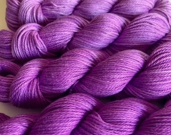 Hand Dyed Vegan Yarn Kit | DK / Light Worsted Bamboo Cotton "Kierra" | Semisolid Fiber in 6 Ombre Shades of Hot Violet | 3 Ply Ultra Soft