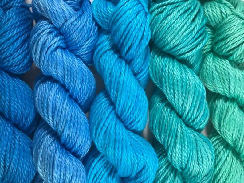 Bamboo Cotton Yarn Hand Dyed Teal Blue Gradient DK Light Etsy