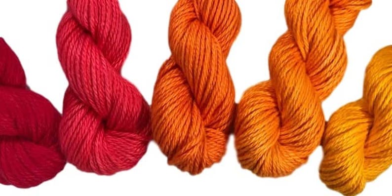 Hand Dyed Yarn Red Orange Gradient Kit Semi Solids Bamboo Cotton DK Light Worsted Ultra Soft Plant Based Tonals Indie Dyed image 3
