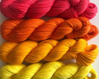 Vegan Sock / Fingering Yarn - Hand Dyed Bamboo Cotton - Choose Color & Skein Size - Light Red / Orange / Yellow Semi Solid - Artisan Yarn