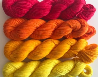 Vegan Sock / Fingering Yarn - Hand Dyed Bamboo Cotton - Choose Color & Skein Size - Red / Orange / Yellow Semi Solid and Tonal Artisan Yarn