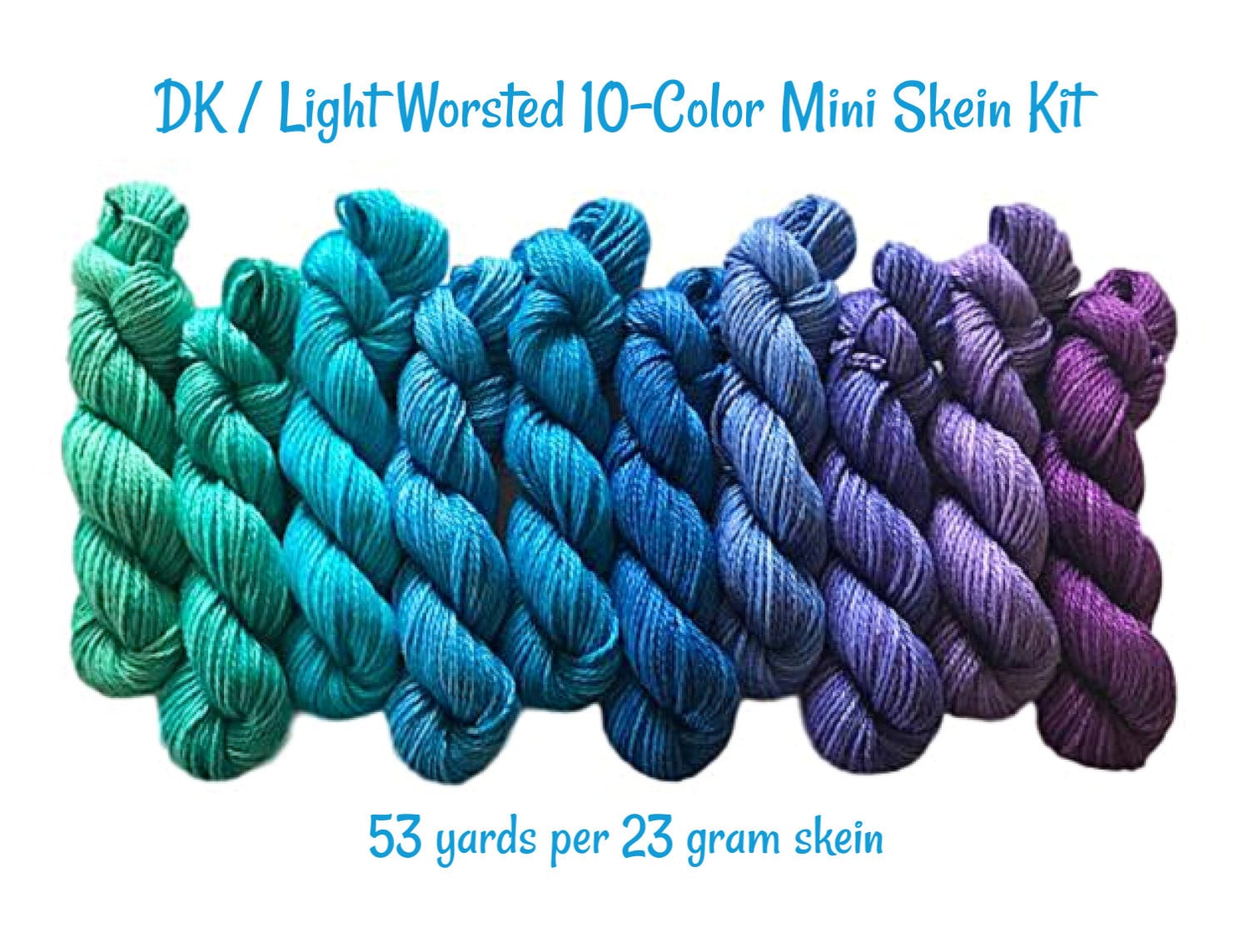 Hand Dyed Yarn 10 Color Mini Skein Kit Vegan Fiber DK Etsy