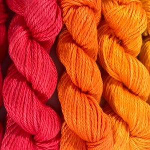 Hand Dyed Yarn Red Orange Gradient Kit Semi Solids Bamboo Cotton DK Light Worsted Ultra Soft Plant Based Tonals Indie Dyed image 2