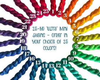 Hand Dyed "Ultra" Mini Skeins (25 yds) - Semi Solid Yarn - Bamboo Cotton - DK Light Worsted - 25 Vibrant Colors - Vegan Artisan Yarn - 3 Ply