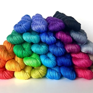 Make Your Own Yarn Kit | 54 yd mini skeins | Hand Dyed Vegan 100% Pima Cotton DK/ Sport Weight | Pick 6 to 30 Colors | 4 Ply Semisolid Yarn