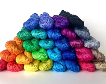 Make Your Own Yarn Kit | 54 yd mini skeins | Hand Dyed Vegan 100% Pima Cotton DK/ Sport Weight | Pick 6 to 30 Colors | 4 Ply Semisolid Yarn