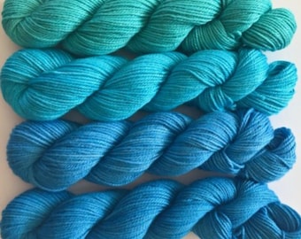 Vegan Sock / Fingering Yarn - Hand Dyed Bamboo Cotton - Choose Color & Skein Size - Green, Teal, Turquoise Semi Solids - Artisan 3 Ply Yarn